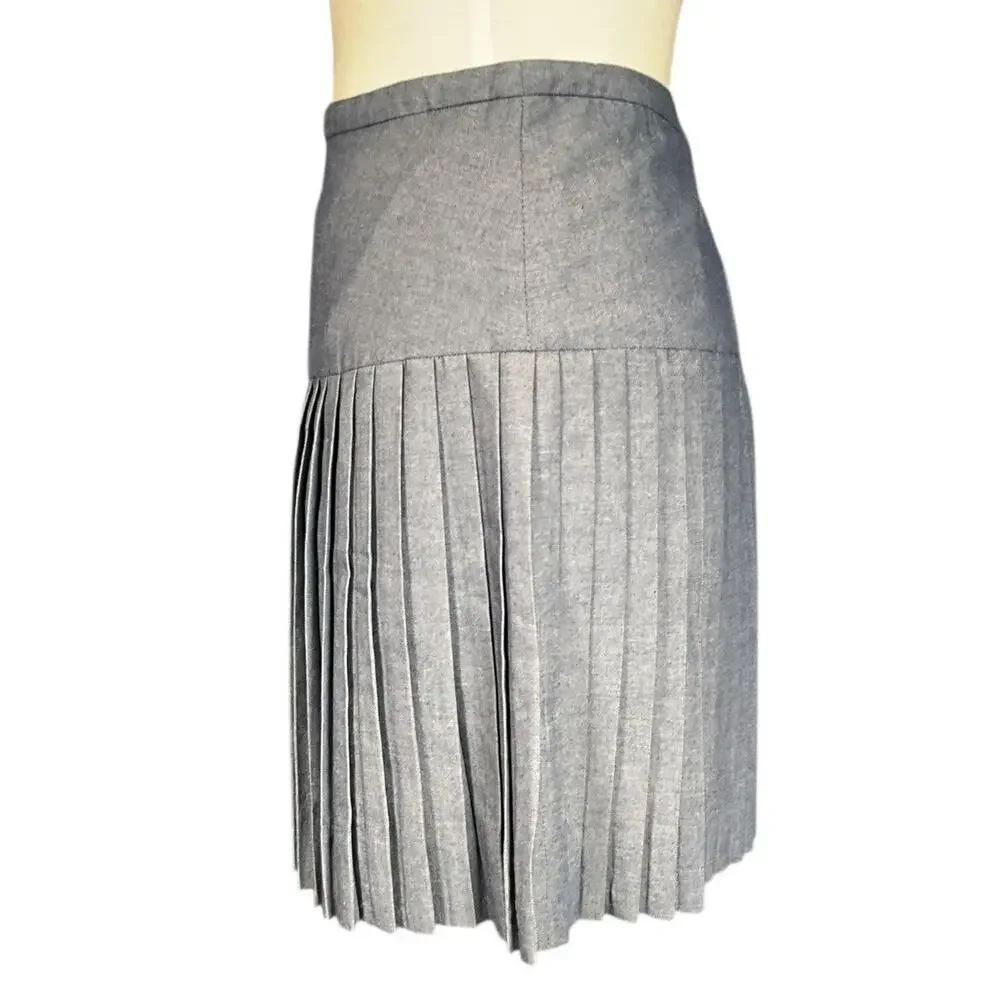 J.Crew Chambray Pleated Skirt Size 2 | Blue Jean Classic A-Line Cotton Blend